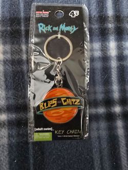 Rick and Morty "Blips and Chitz" metal keychain