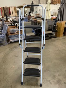 New 5-Step Folding Ladder with Handrails | 350 lbs Capacity | Anti-Slip Wide Pedals | Multi-Purpose Step Stoo