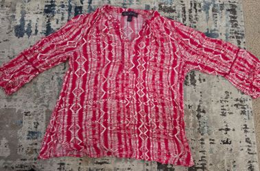 Gloria Vanderbilt Women’s Size Small Pink & White Abstract Print 3/4 Sleeve Blouse