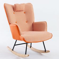 36” Soft Houndstooth Fabric Rocking Chair With Ottoman [NEW] 