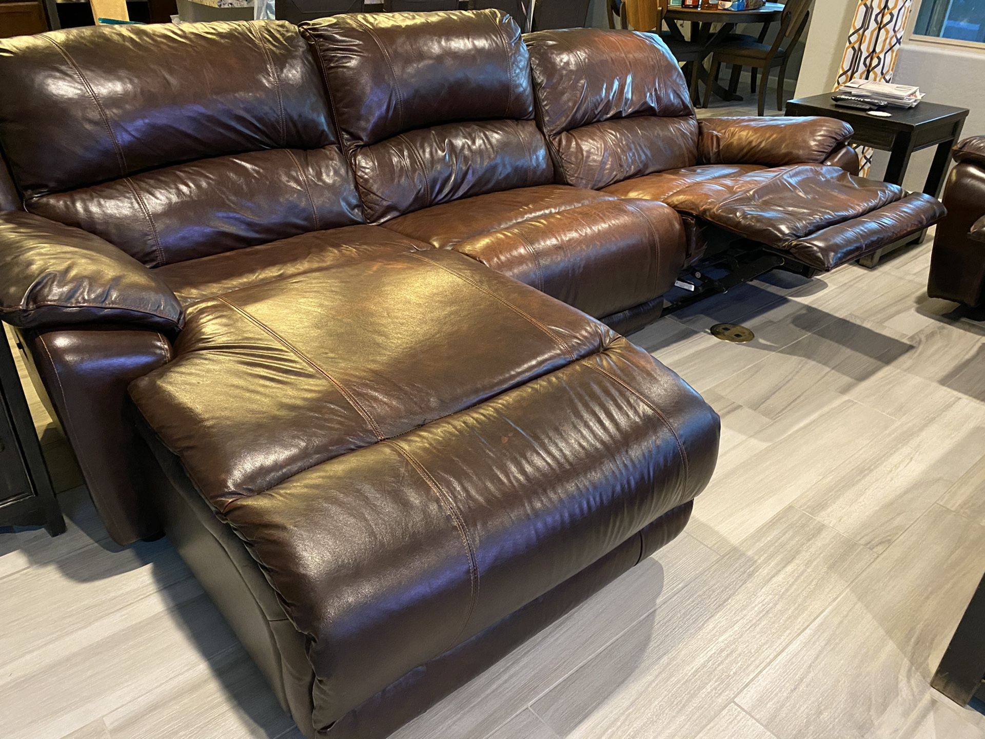 Leather sofa with chaise and love seat