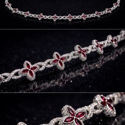 Moissanite Flower Link Chain 22.2” | 12.34 CTW | VVS D Color | 925 Silver