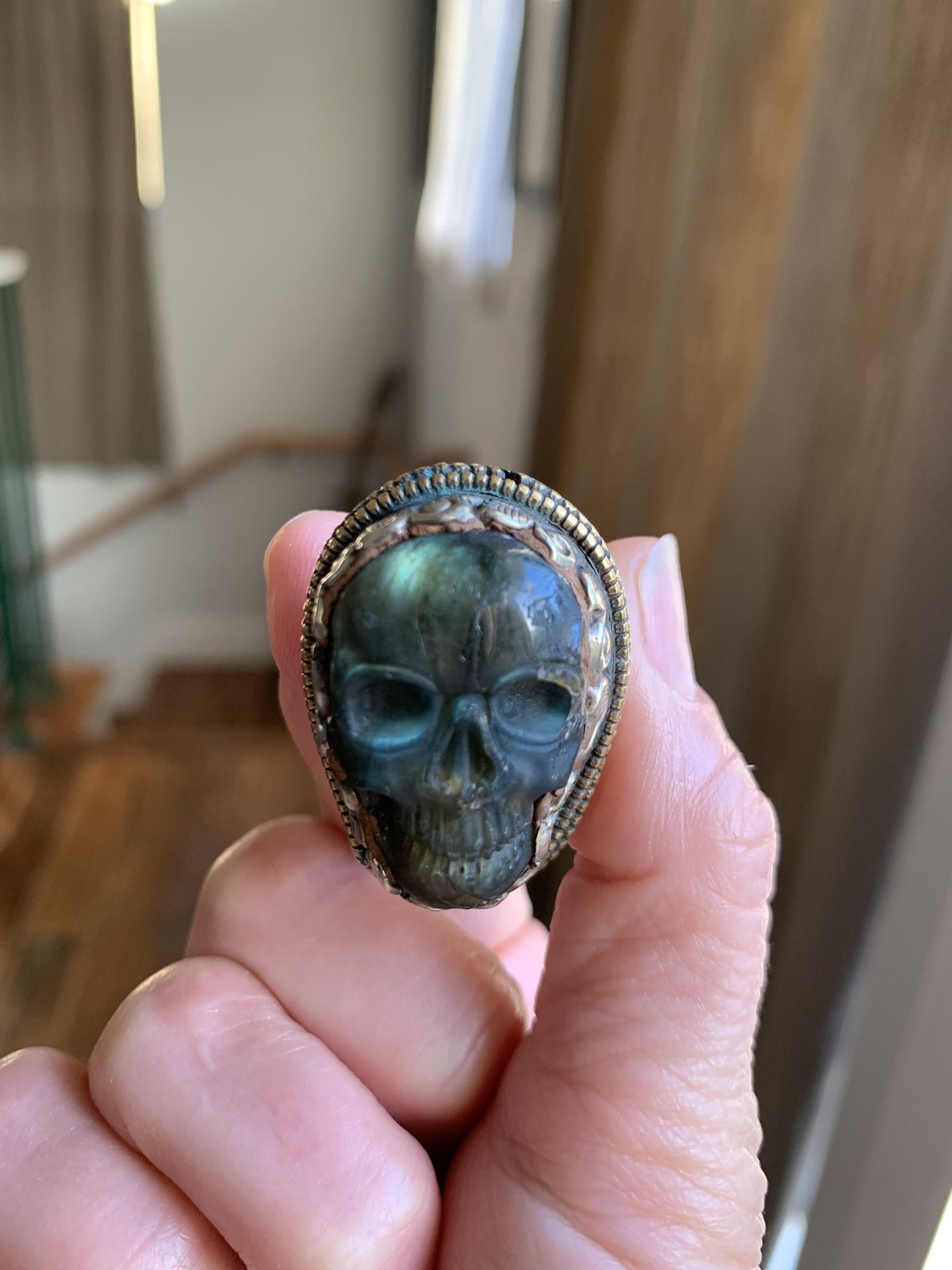 LABRADORITE SKULL RING
