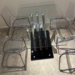 Glass Dining Table with 4 Acrylic Chairs