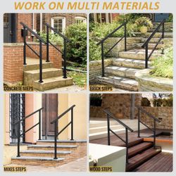 2 Pack 5 Step Handrails for Outdoor Steps, Safety Outdoor Handrails for Exterior Steps, Black Stair Railing Kit (4-5 Steps Handrail)