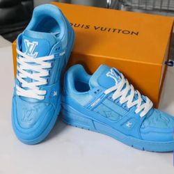 Louis Vuitton Trainer Blue Embossed Monogram #louisvuitton #sneakers #luxury