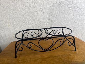 Black Wrought Iron Double Pet Bowl Stand