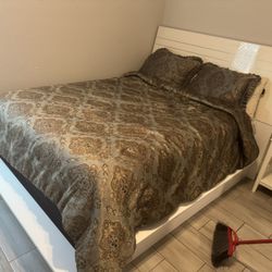 White Bed Frame, Mattress And Box Spring