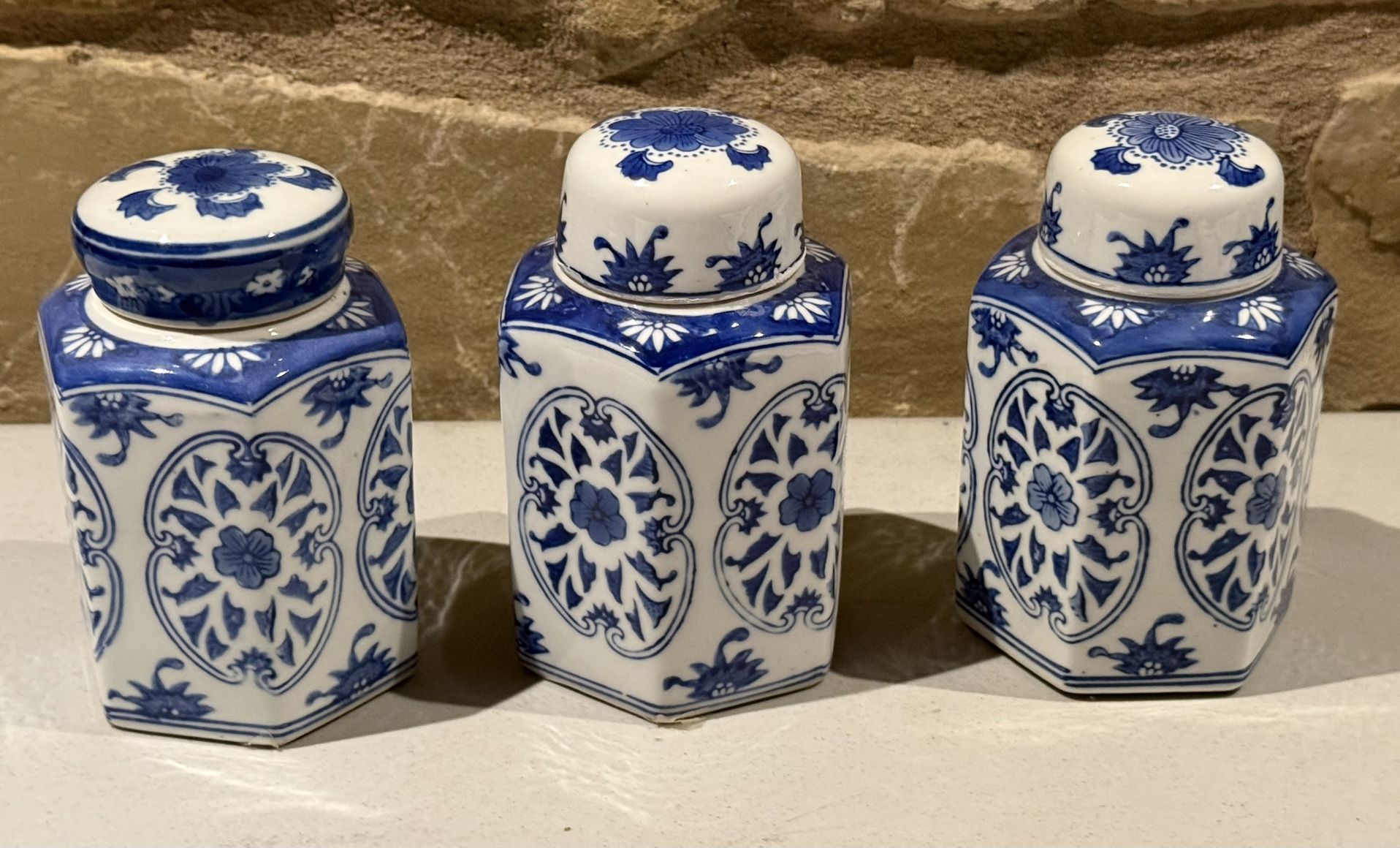 Set of Three Blue & White Ginger Jars  