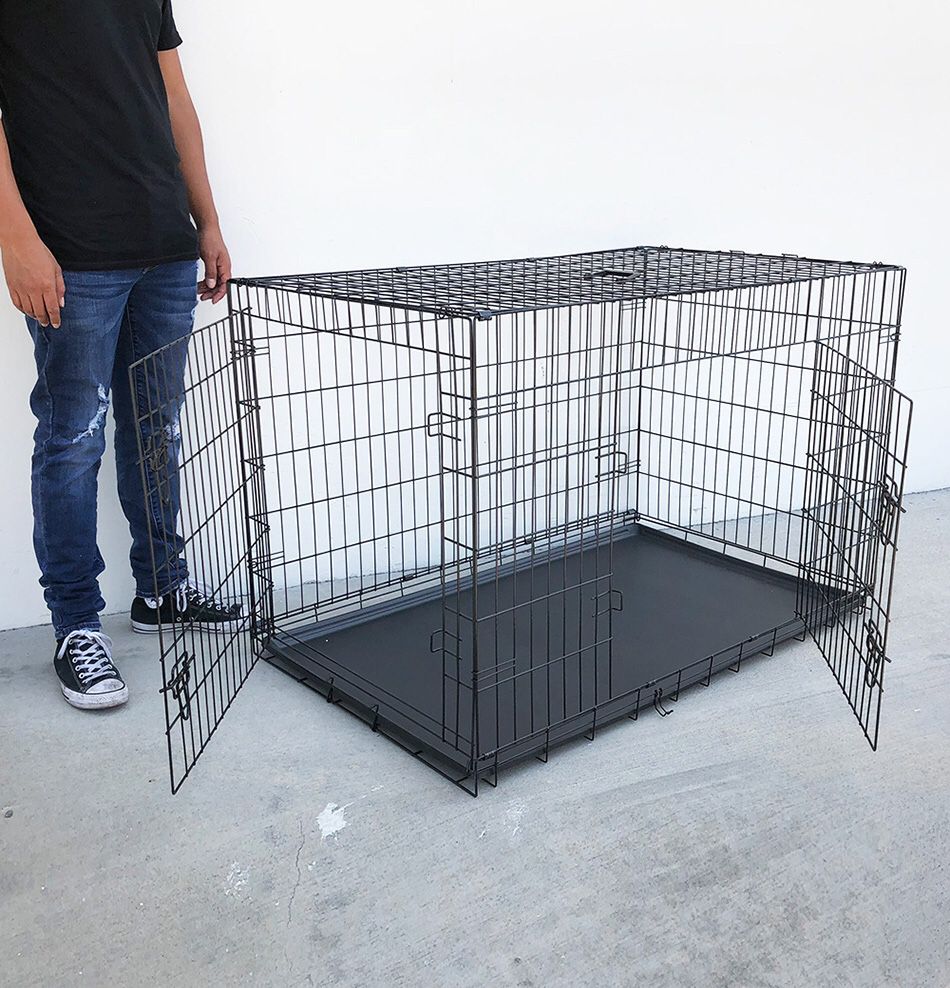 Brand New $65 Folding 48” Dog Cage 2-Door Pet Crate Kennel w/ Tray 48”x29”x32”