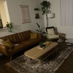 leather sofa couch love seat brown mid century mcm