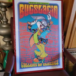 RARE BUGSLASIO BUGS BUNNY PSYCHEDELIC POSTER DAVID EDWARD BYRD FRAMED SIGNED AUTOGRAPH WARNER BROTHERS 