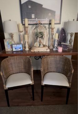 Set of 2 Woven Rattan Barrel Accent Chairs