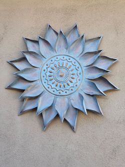 Large Teal Metal Sun Wall Art – 34"
