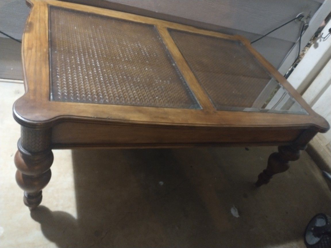 Antique Solid Wood Table W/ Glass