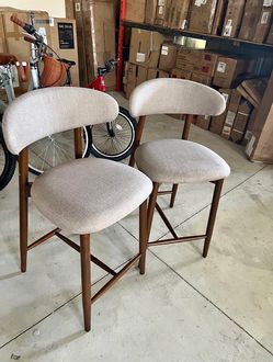 Upholstered Wooden Scandi Minimalist Counter Height Bar Stool,camal