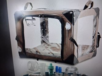 Pet oxygen cage for cats and dogs to obtain O2/Nebulizer care.