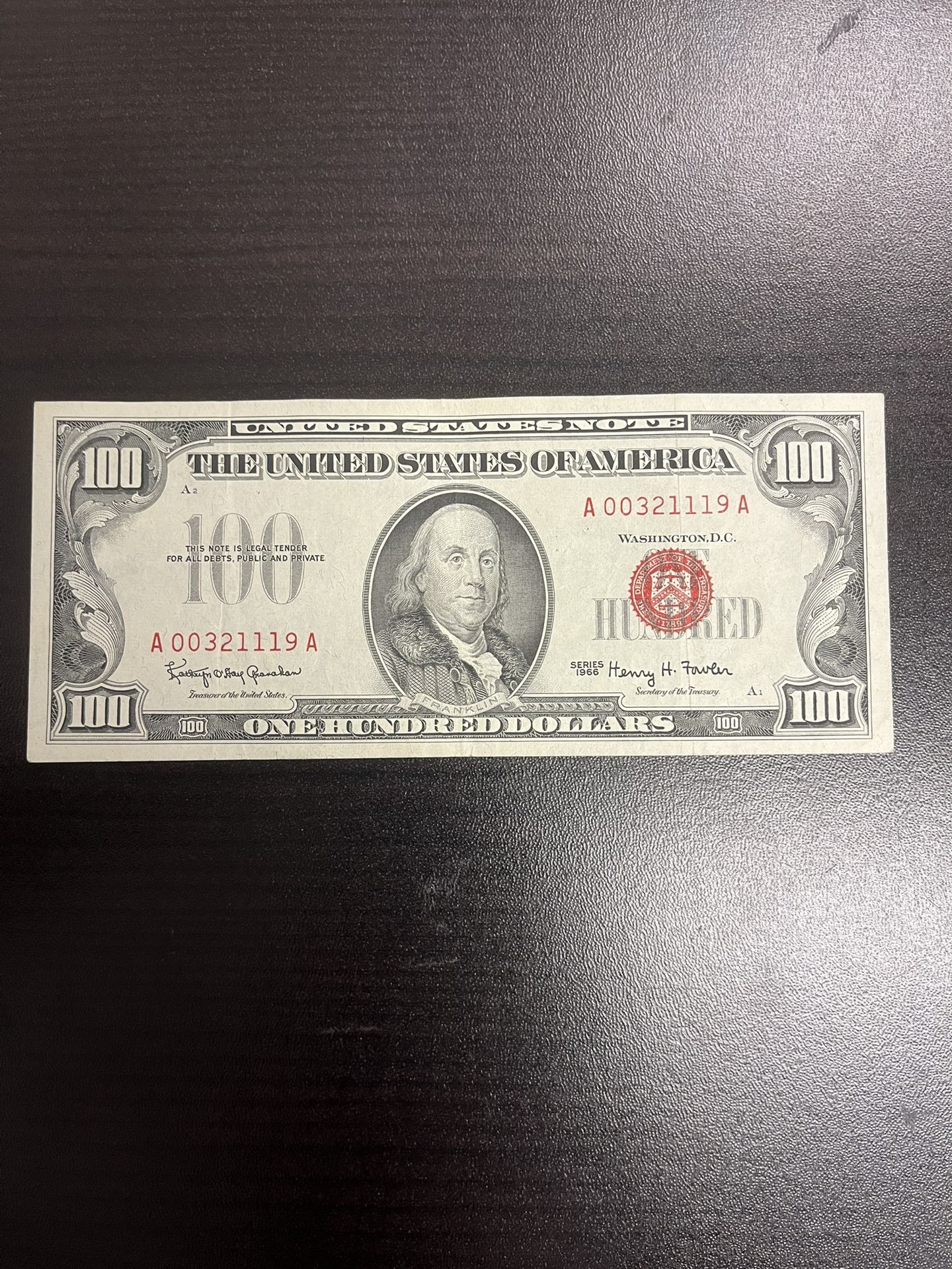 1966 $100 Red Seal United States Paper Money