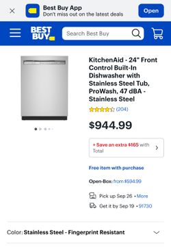 KitchenAid - 24" Front Control Built-In Dishwasher with Stainless Steel Tub, ProWash, 47 dBA - Stainless Steel - in Box Model: KDFE104KPSSKU:   Manufa