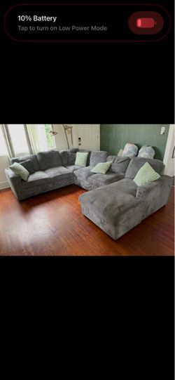 Gray Corduroy L-Shaped Sectional Sofa