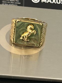 Vintage Men's 10K Yellow Gold Prancing Horse Signet Ring 3.56g