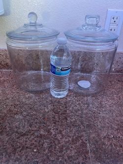 Large Glass Canister Jars with Lids – Set of 2