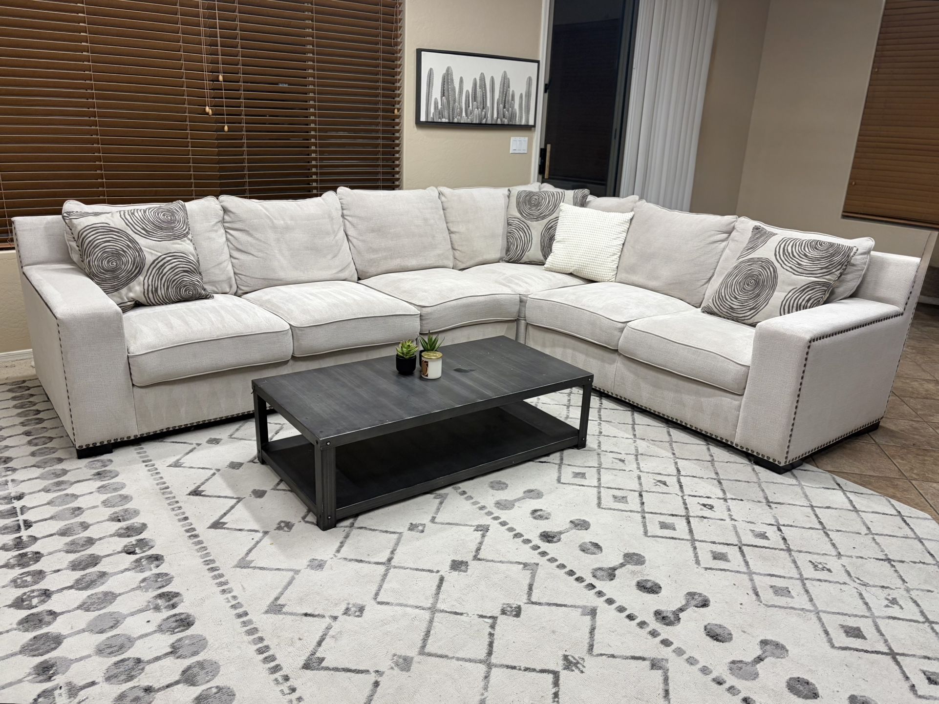 4pc Beige Fabric L-Sectional