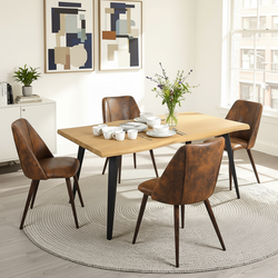 Homy Casa LANCELOT+KALI 5PC Dining Set 63" Table with 4 KALI Brown Suede Chairs Walnut Legs