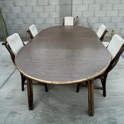 Vintage Kalp-Son Finest Rattan Made In CA Table 2 Leaves And 5 Chairs!