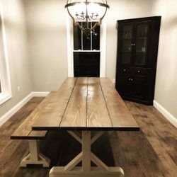 Farmhouse Table And Bench, End Tables  Coffee  Tables Custom Made 