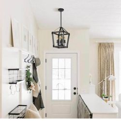 4_light Wooden Gray Chandelier Farmhouse Dining Room/ Hallway  / Kitchen Pendant Light $20 For Each New In The Box Never Benn Used 