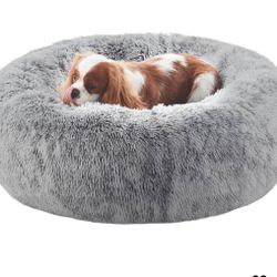 30 inches Donut Dog Bed for Medium Dogs,Calming Fluffy Round Pet Bed with Removable & Washable Cover,Fits up to 45 lbs Pets(Dark Grey,Medium)