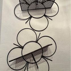 Vintage Black WIRE Wall Shelves Atomic Flower 1960’s set of 2 Mid Century Modern