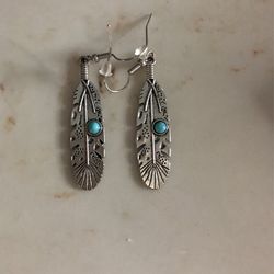 Turquoise Feather Western Earrings