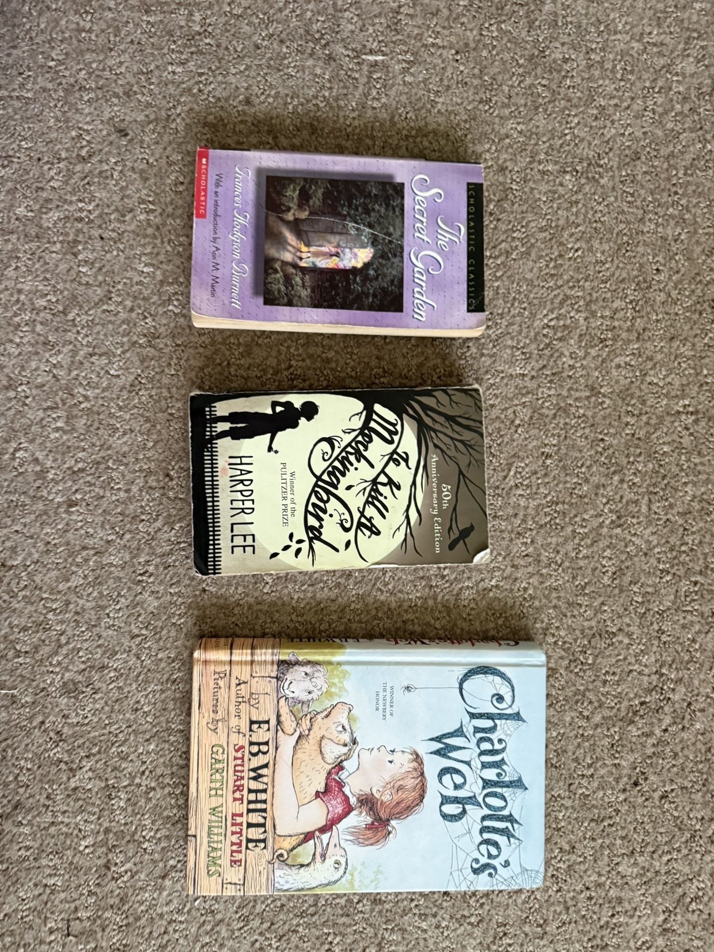 Books- The Secret Garden, To Kill a Mockingbird, and Charlotte’s Web