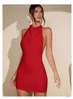 Backless Halter Dress Red