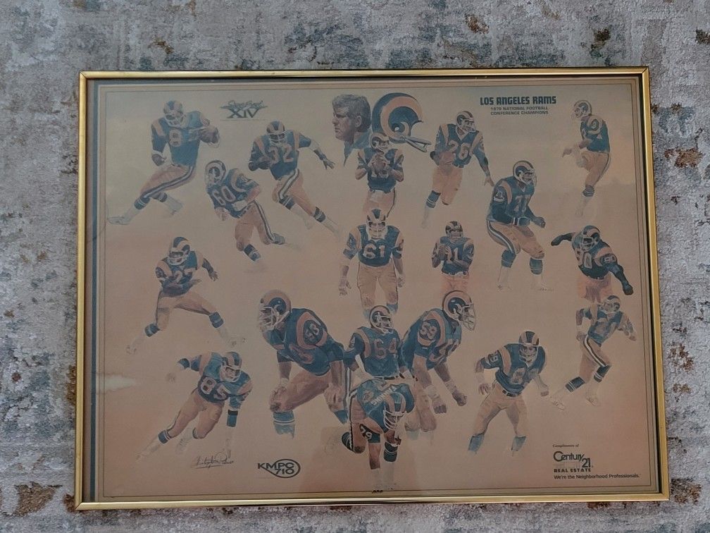 π₯ Original Vintage 1979-80 Los Angeles Rams NFC Champions Super Bowl XIV Promo Poster β Framed NFL Collectible