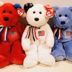 Retired Ty Beanie Buddies--America Trio Teddy Bears $15 each