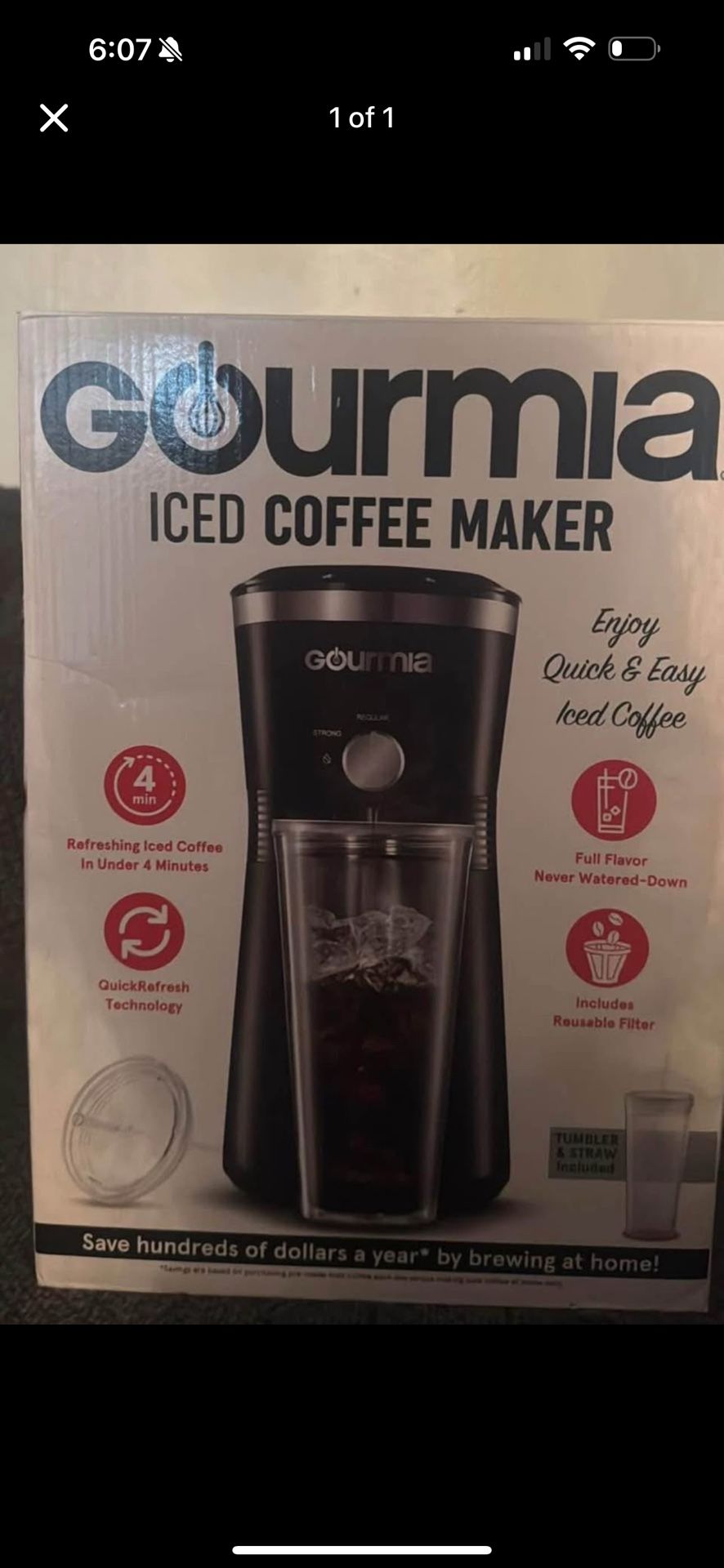 Gourmia iced Coffee Maker NEW