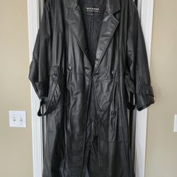 Men's Leather Trench Coat Large