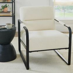 Ivory Cream Bouclé Accent Chair Modern Armchair Metal Frame Living Room Bedroom