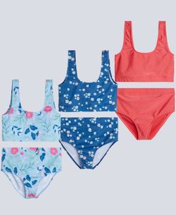 Brand New Real Essentials (Medium) 3 Pack: Girls' 2-Piece Bikini Swimsuit (Color Varies)