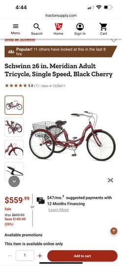 Schwinn 26 in. Meridian Adult Tricycle, Single Speed, Black Cherry