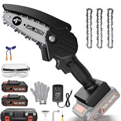Mini Rechargeable 4” Cordless Electric Cutting Saw Chainsaw Battery Wood Cutter