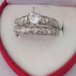 Sterling Silver Wedding & Engagement Ring Set.