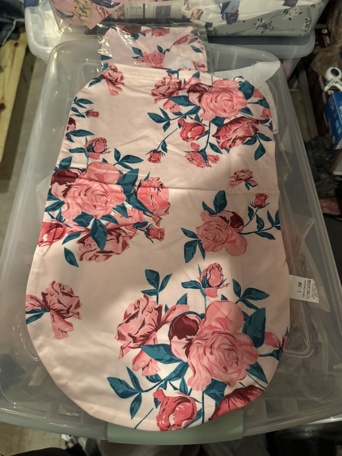 Baby Girl Floral Pink Swaddle Blanket And Hat