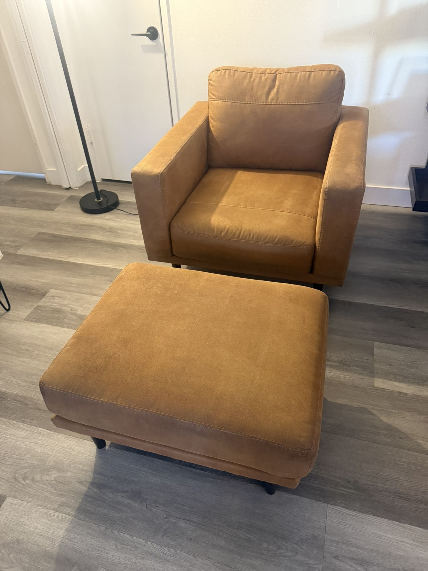 Modern Tan Sofa + Armchair With Ottoman Set — Great Condition