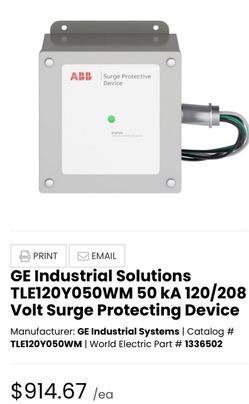 GE Industrial Solutions TLE120Y050WM 50 kA 120/208 Volt Surge Protecting Device