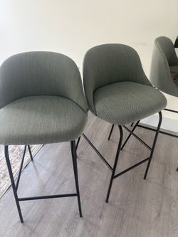Set of 3 Green Fabric Bar Stools