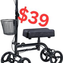 WINLOVE Black Steerable Knee Walker Roller Scooter with Basket Dual Braking System for Angle and Injured Foot Broken Economy Mobility